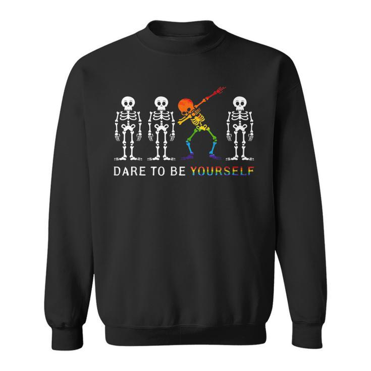 Lgbt Pride Skeleton Dabbing Dare To Be Yourself Outfit  Sweatshirt