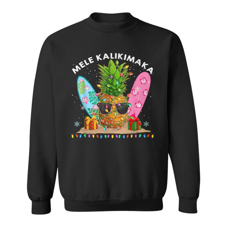 Mele Kalikimaka Hawaiian X-Mas Pineapple Lights Men's T-shirt Back