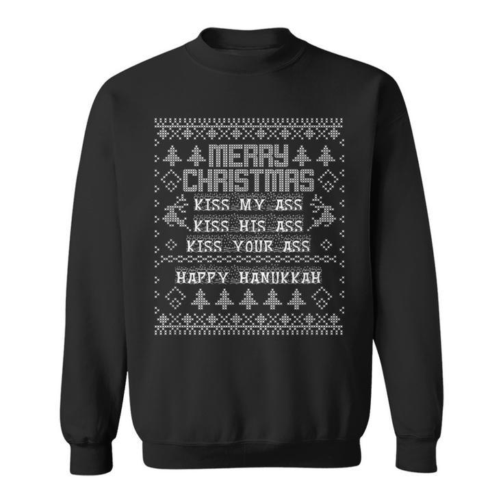 Merry Christmas Kiss My Ass Happy Hanukkah Ugly Sweater Sweatshirt