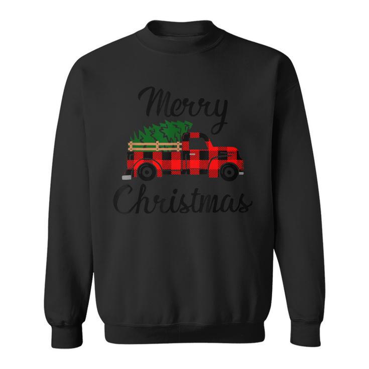 Merry Christmas Tree On Buffalo Plaid Truck Sweatshirt