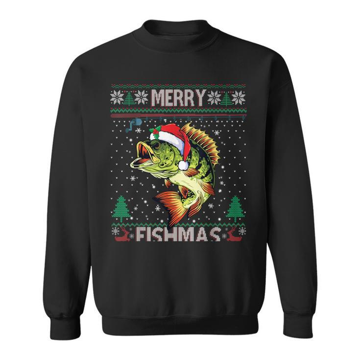 Merry Fishmas Bass Fish Fishing Christmas Ugly Sweater Xmas Sweatshirt