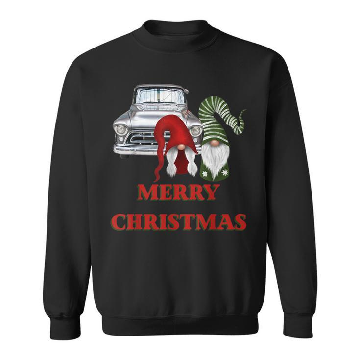 Merry Gnome Couple Old Pickup Truck Christmas Hotrod Holiday Sweatshirt