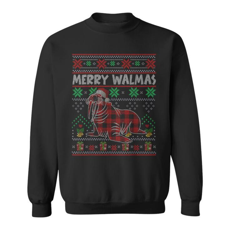 Merry Walmas Ugly Christmas Sweater Walrus Sea Animal Plaid Sweatshirt