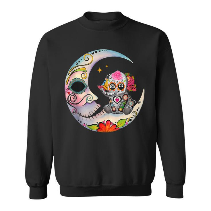 Mexican Sugar Skull Elephant Moon Dia De Muertos Halloween Sweatshirt