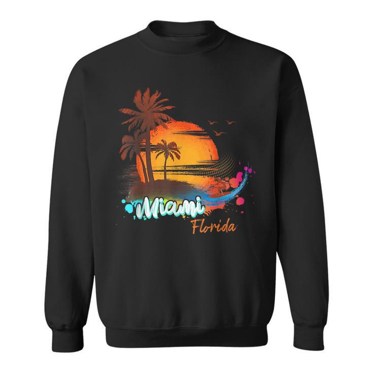 Miami Florida Beach Summer Vacation Palm Trees Sunset Men  Florida Gifts & Merchandise Funny Gifts Sweatshirt