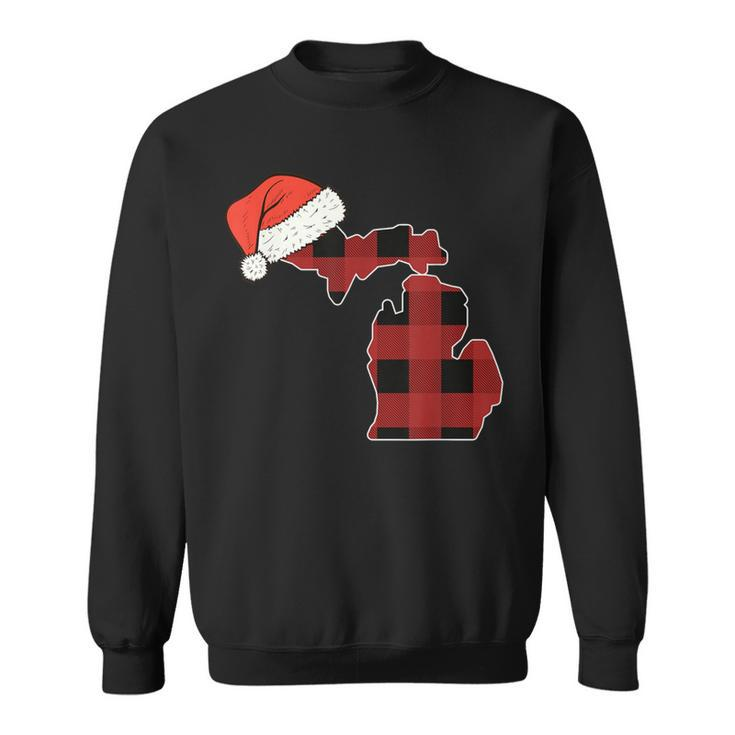 Michigan Plaid Christmas Santa Hat Holiday Matching Sweatshirt