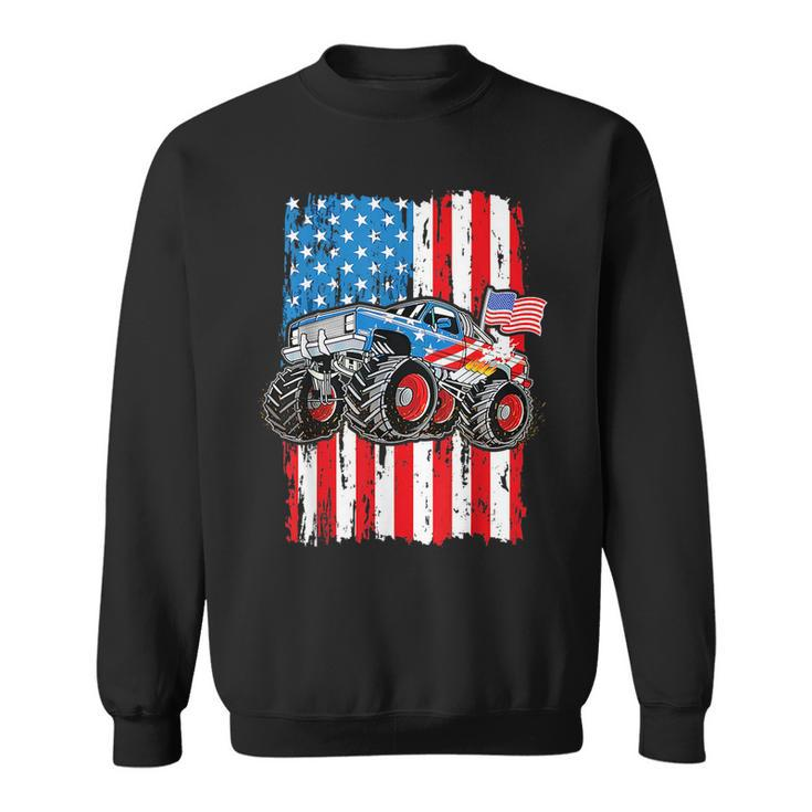 Monster Truck Usa Flag Patriotic Boys Men 4Th Of July Sweatshirt