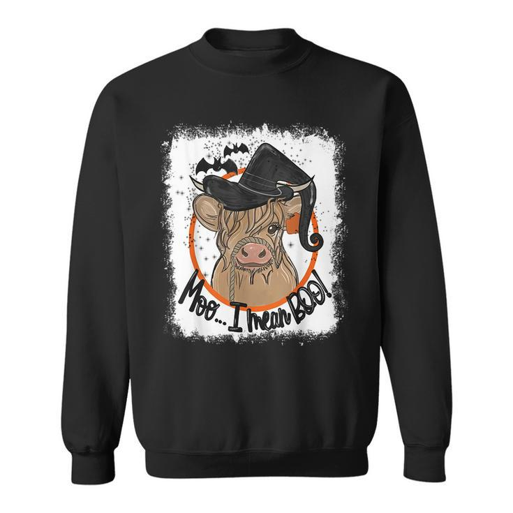 Moo I Mean Boo Ghost Witch Cow Bleached Halloween Sweatshirt