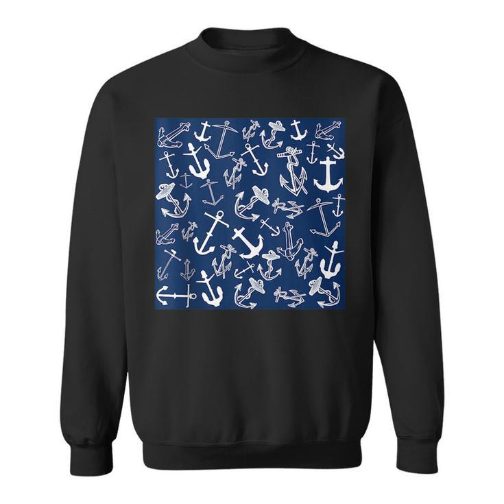 Nautical Navy Blue Anchor Pattern Sweatshirt