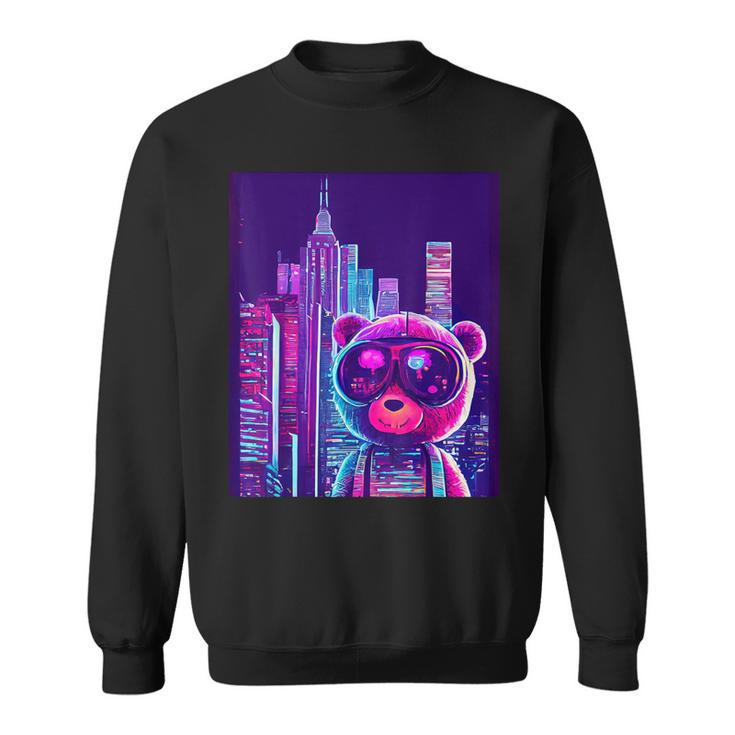 Neon Cuddles Synthwave Teddy Bear's Retro Journey Sweatshirt