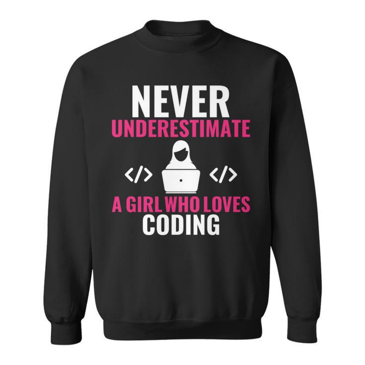 Never Underestimate A Girl Who Loves Coding Software Sweatshirt