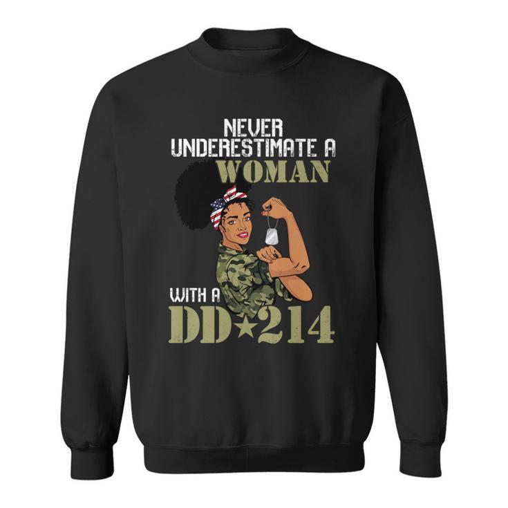Never Underestimate A Woman With Dd214 Female Veterans Day Sweatshirt
