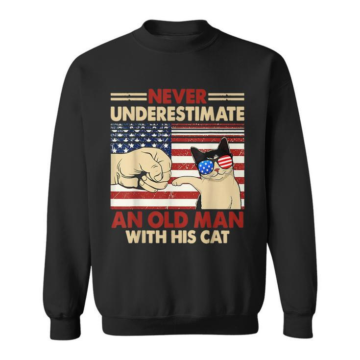 Never Underestimate An Old Man With His Cat Funny Sweatshirt