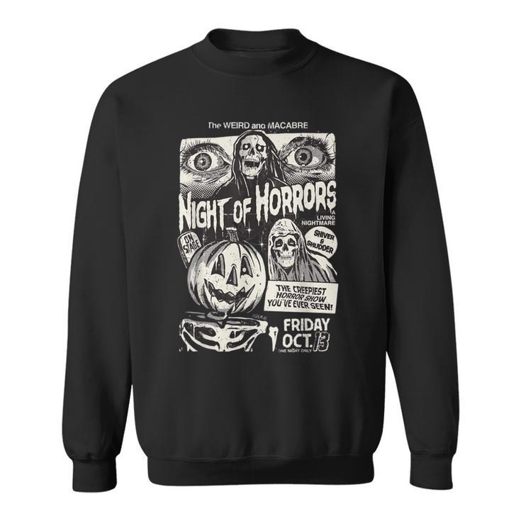 Night Of Horrors Vintage Scary Movie Graphic Sweatshirt