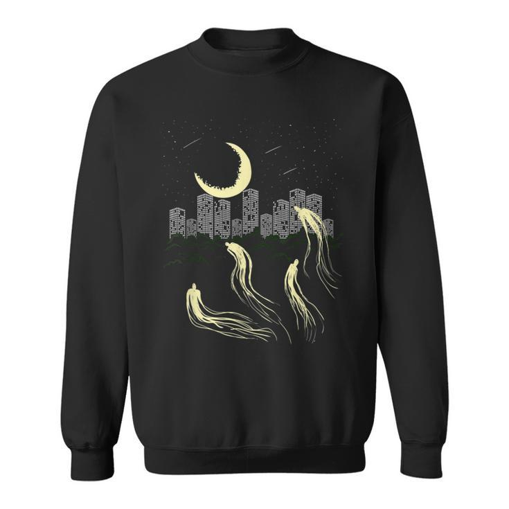 Night Sky Moon Star Building Ghost City Galaxy Horror Ghost Sweatshirt