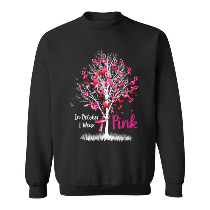 In October We Wear Pink Tree Ribbon Breast Cancer Awareness Sweatshirt