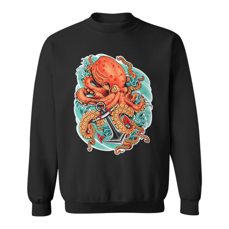 Octopus And Anchor Nautical Tattoo   Sweatshirt