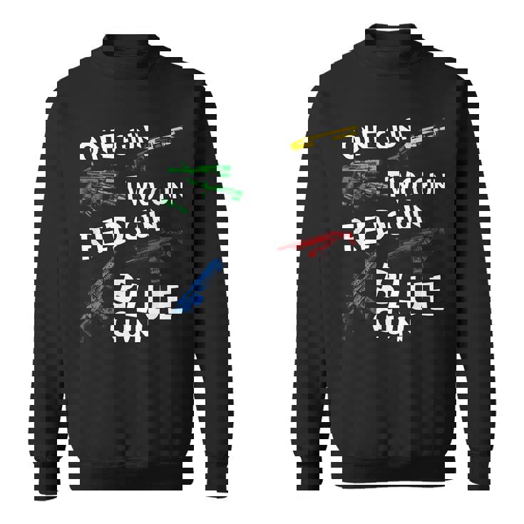 Oneguntwogunredgunbluegun  Sweatshirt