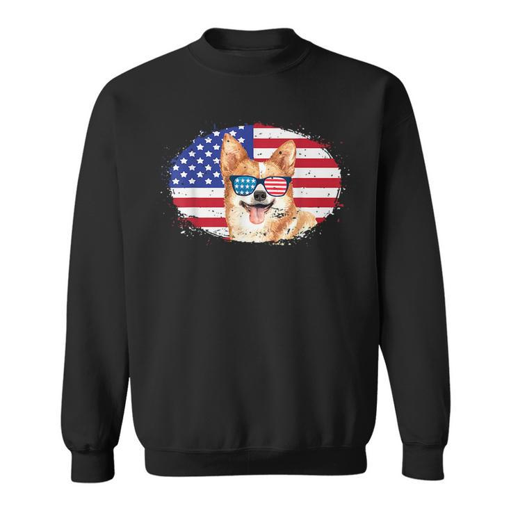 Patriotic Corgi Dog 4Th Of July Sunglasses Usa Grunge Flag  Sweatshirt
