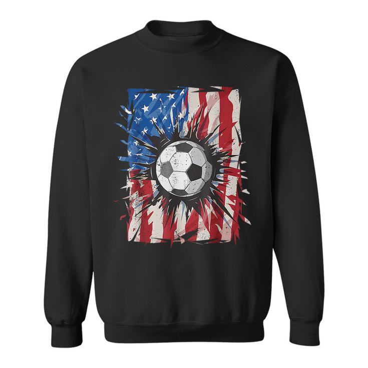 Patriotic Soccer 4Th Of July Men Usa American Flag Boys  Sweatshirt