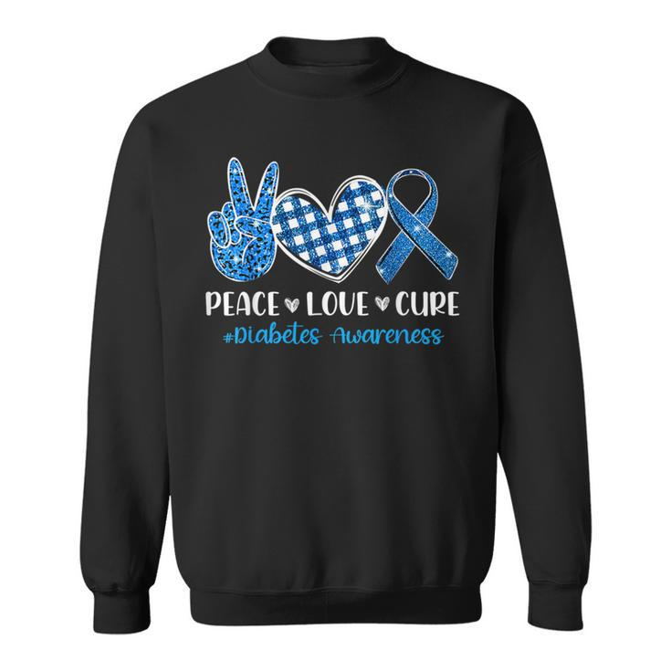Peace Love Cure Grey Blue Ribbon Diabetes Awareness Sweatshirt
