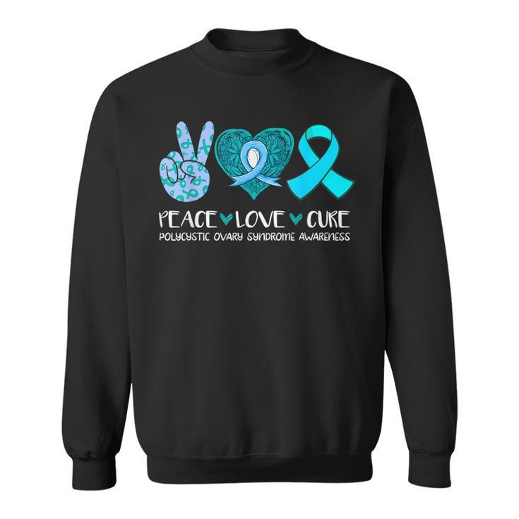 Peace Love Cure Polycystic Ovary Syndrome Pcos Teal Ribbon Sweatshirt