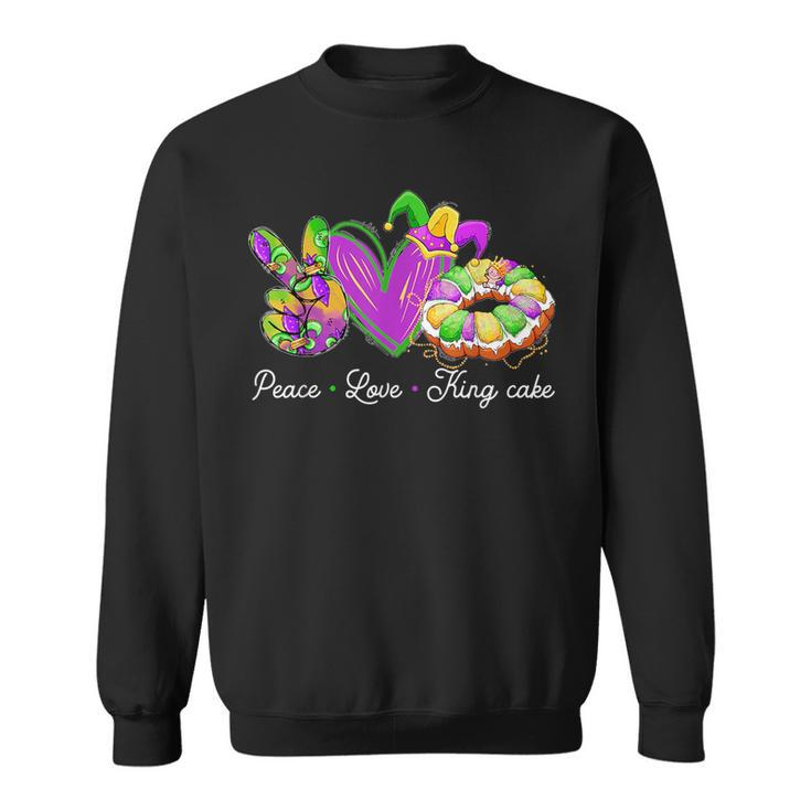 https://i3.cloudfable.net/styles/735x735/27.73/Black/peace-love-king-cake-funny-mardi-gras-party-carnival-gift-king-funny-gifts-sweatshirt-20230708055057-ghfkhhbx.jpg