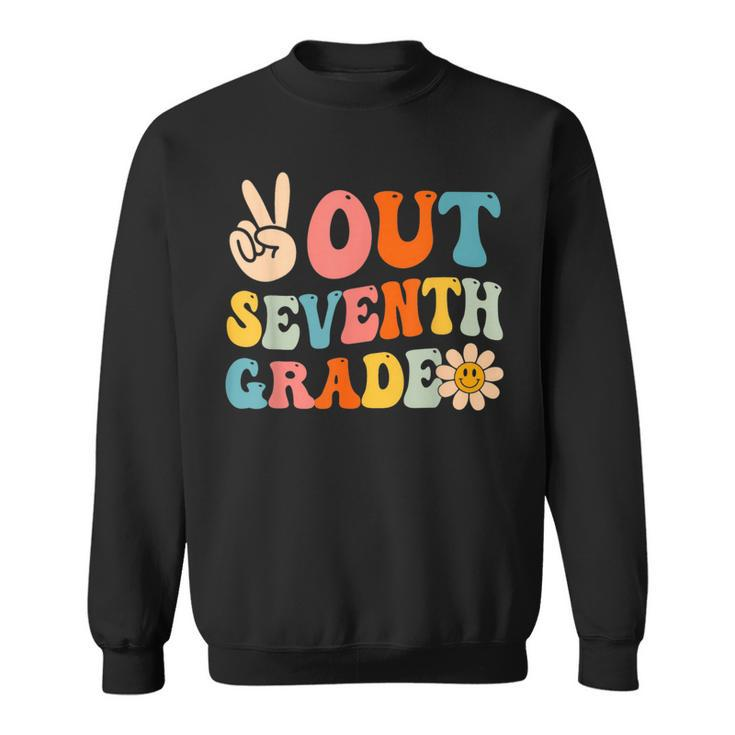 Peace Out 7Th Grade Graduation Last Day Of School Groovy  Sweatshirt