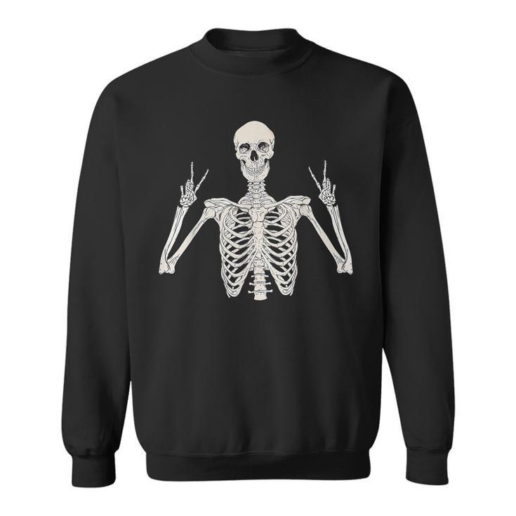 Peace Sign Skeleton Hand On Costume Halloween Sweatshirt