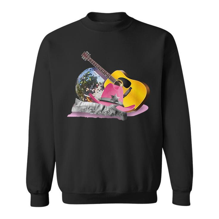 Pink Cowgirl Cowboy Hat Disco Ball Boots Guitar  Guitar Funny Gifts Sweatshirt