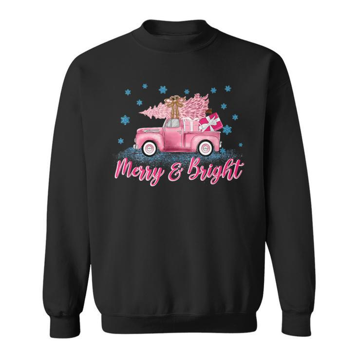 Pink Tree Christmas Merry And Bright Pink Truck Xmas Costume Sweatshirt