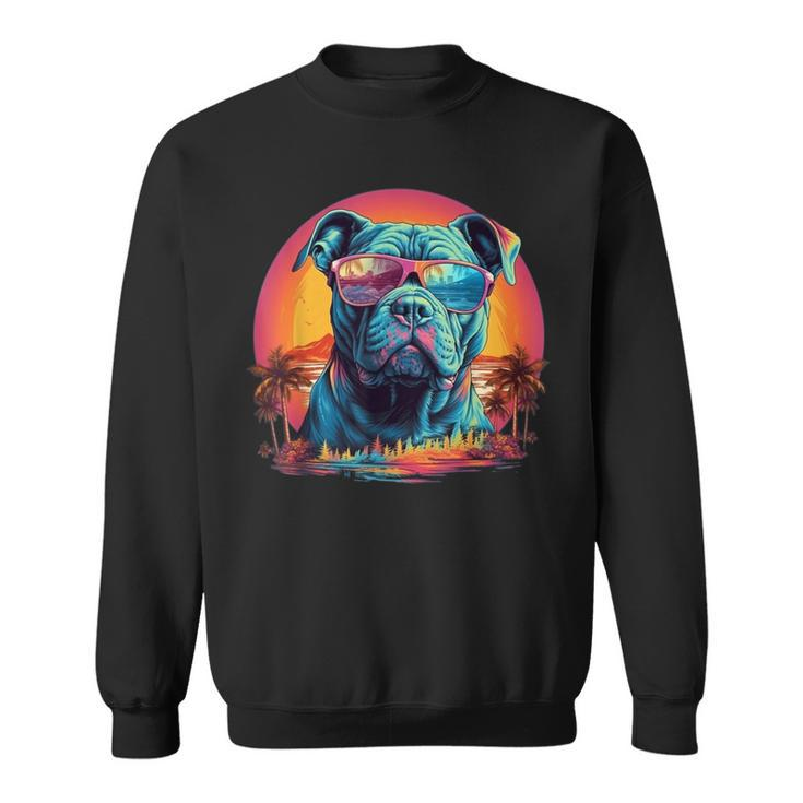 Pitbull Sunset Retro Pitties Dog Lover Owner Sweatshirt