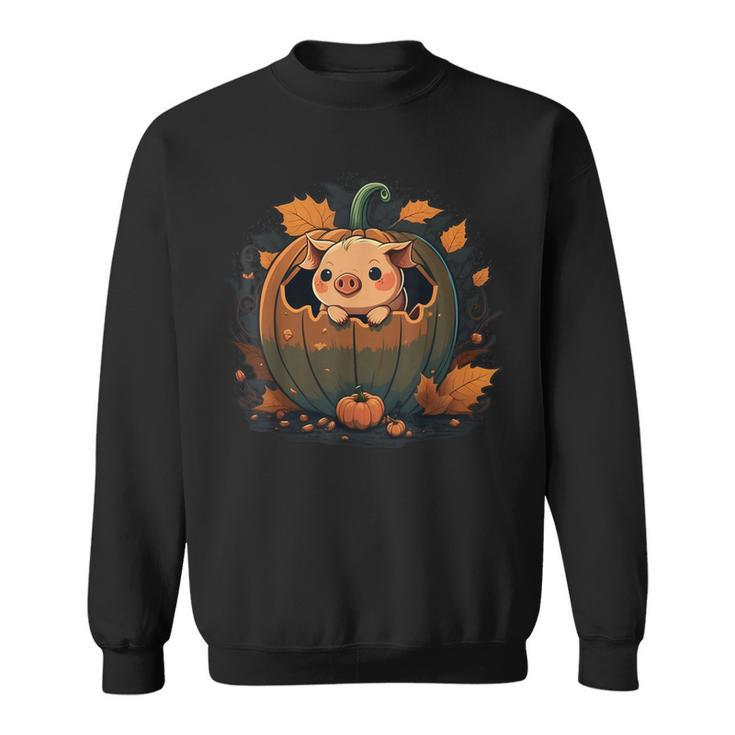 Pumpkin Pig Costume On Pig Halloween Sweatshirt