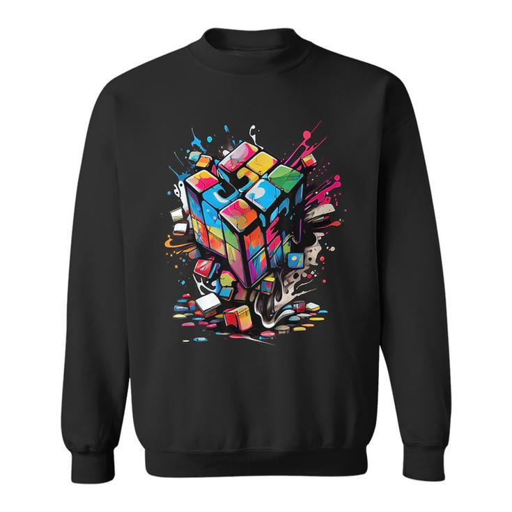 Puzzle Cube Exploding Speed Cubing 80S Youth Vintage Math  Sweatshirt