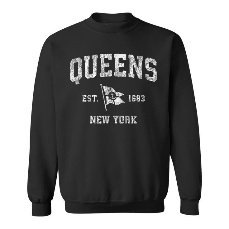Queens Nyc New York Ny Vintage Boat Anchor Flag Design Sweatshirt
