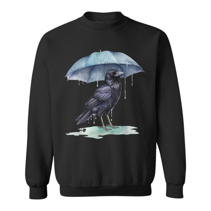 Raven Playing In The Rain With An Umbrella Novelty Apparel Sweatshirt