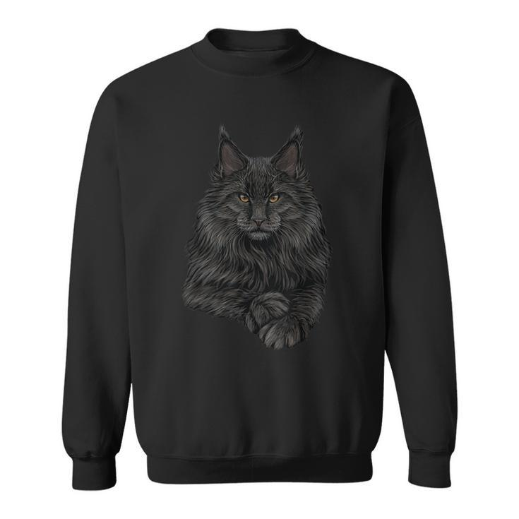 Realistic Cute Maine Coon Cat Sitting For Lovers Animals  Sweatshirt