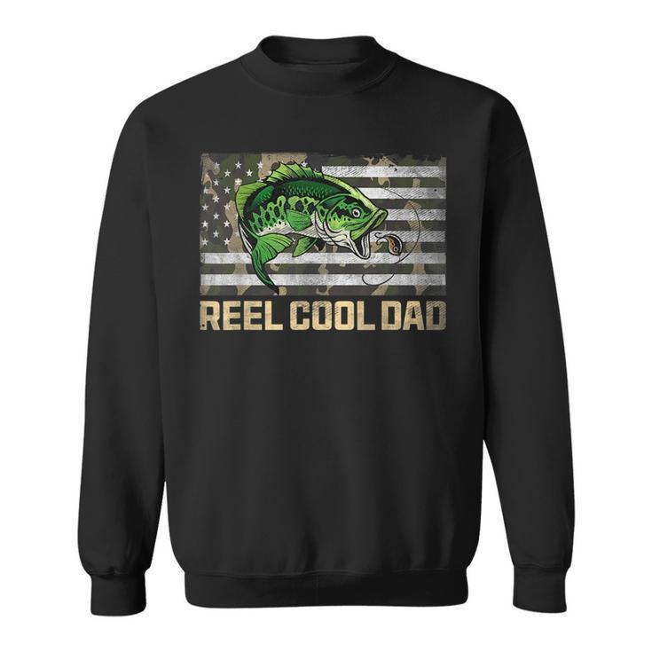 Reel Cool Dad Camouflage Flag Fathers Day Fisherman Fishing  Sweatshirt