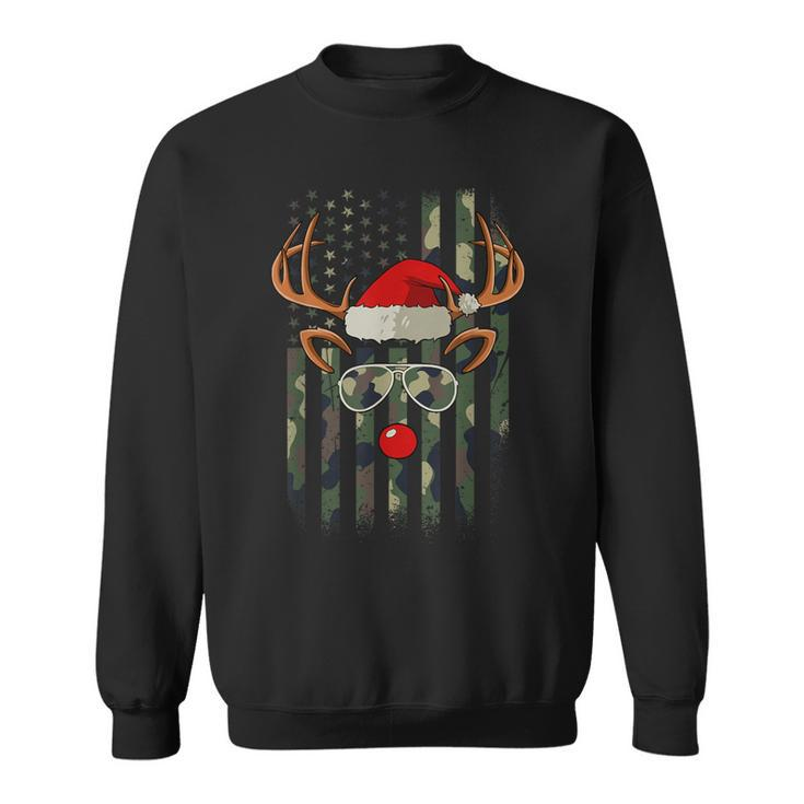 Reindeer Camo American Flag Christmas Pajama X-Mas Veteran Sweatshirt