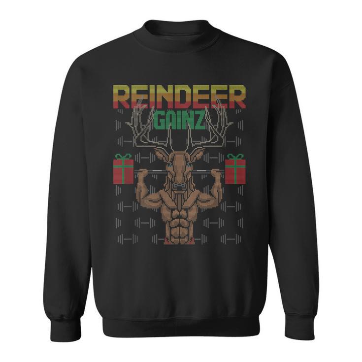 Reindeer Gainz Brodolf Ugly Christmas Sweater Gym Workout Sweatshirt