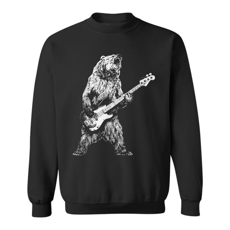Retro Bear Playing Bass Guitar Bear Guitarist Music Lovers Sweatshirt