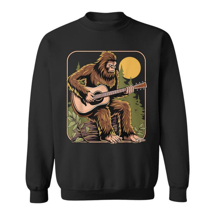 Retro Bigfoot Sasquatch Playing Acoustic Guitar Guitarist Sweatshirt