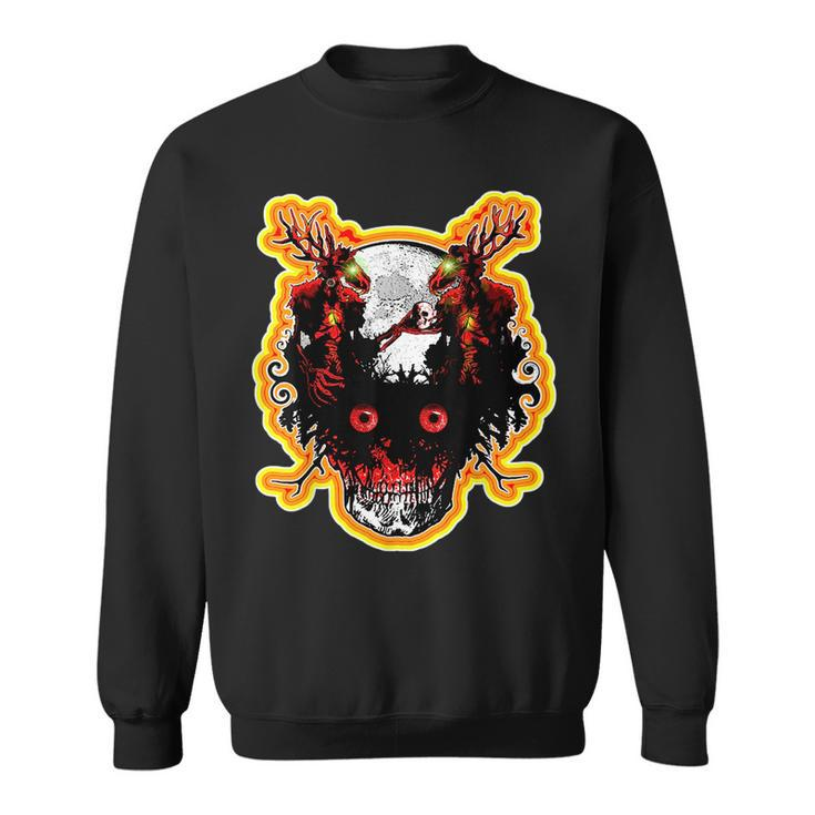 Retro Double Wendigo Skull And Moon Vintage Scary Monster  Sweatshirt