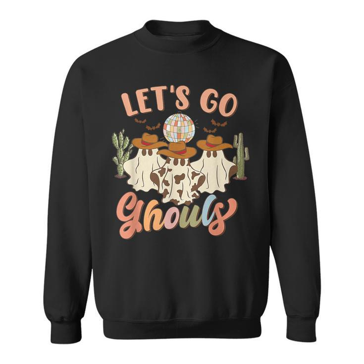 Retro Halloween Let's Go Ghouls Western Ghosts Disco Ball Sweatshirt
