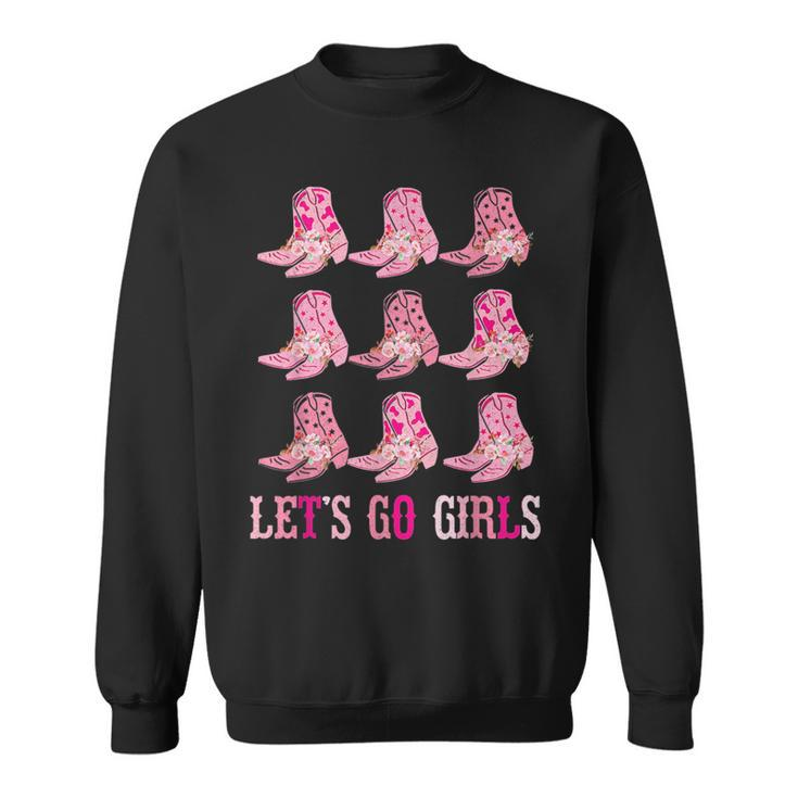 Retro Lets Go Girls Boot Pink Western Cowgirl  Sweatshirt