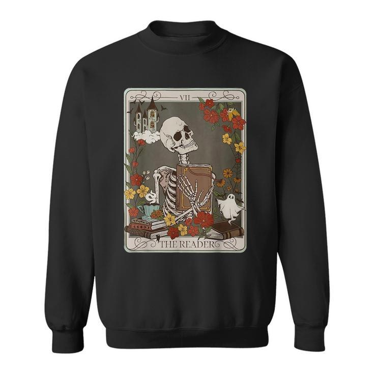 Retro Skeleton Reading Book The Reader Tarot Card Book Lover Reading Funny Designs Funny Gifts Sweatshirt