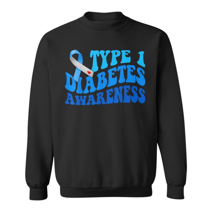 Retro Type 1 Diabetes Awareness Blue Ribbon T1d Warrior Sweatshirt