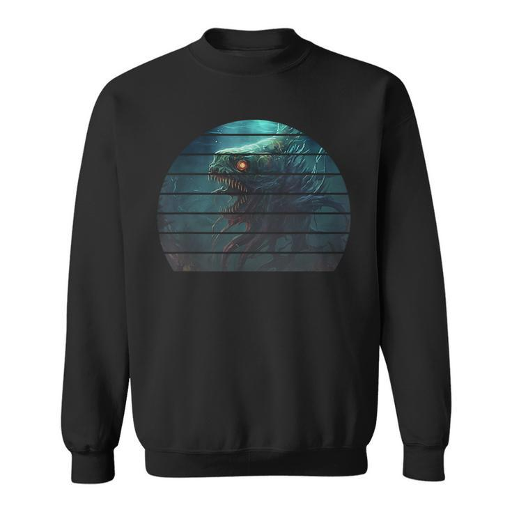 Retro Vintage Anime Deep Sea Monster Scary Ocean Fish  Sweatshirt