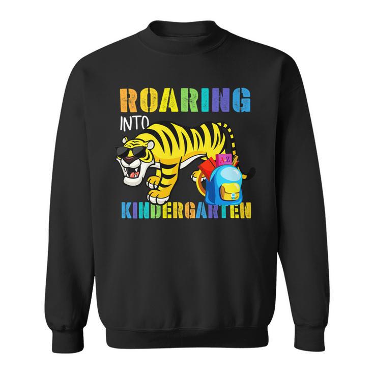 Roaring Into Kindergarten Tiger Back To School From Teacher Sweatshirt