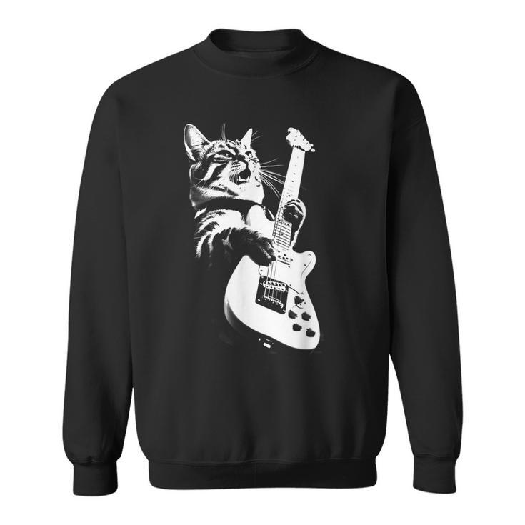 Rock Cat Playing Guitar - Funny Guitar Cat  Sweatshirt